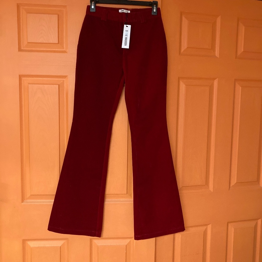 NWT Steve Madden Red/Burgundy Velvet Flared Pants Sz XS